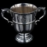 An Irish George II/George III silver 2-handled presentation trophy cup, with engraved armorial crest