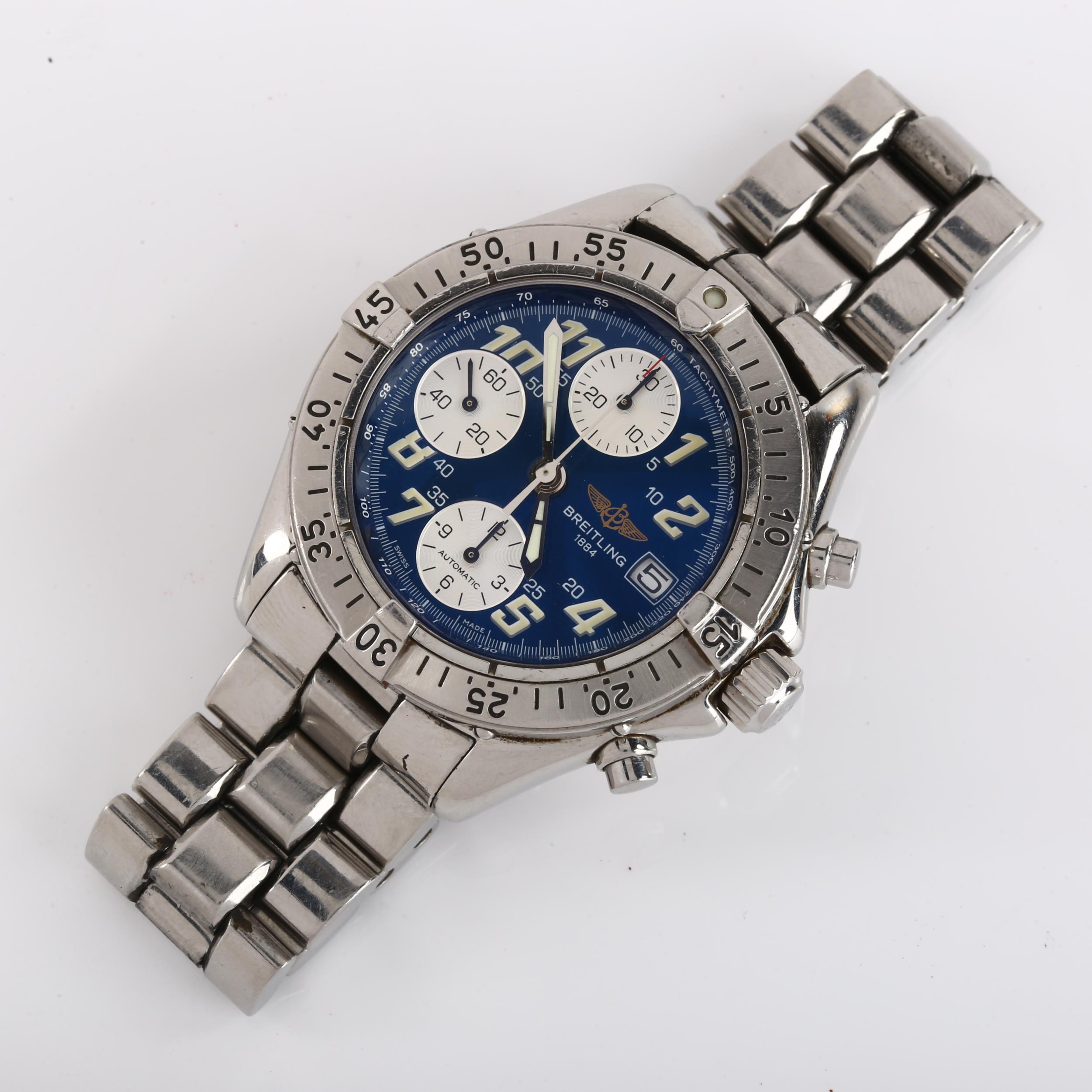 BREITLING - a stainless steel Colt automatic chronograph bracelet watch, ref. A13335, blue dial with - Image 2 of 4