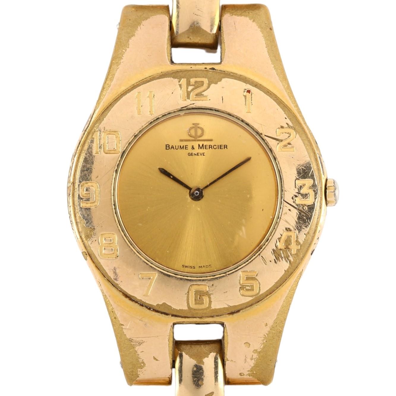 BAUME & MERCIER - a mid-size gold plated stainless steel quartz bracelet watch, champagne dial