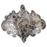 A Russian 84 zolotnik standard silver and niello dagger belt buckle, maker's marks HK, buckle length