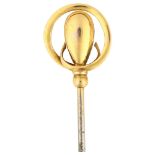 CHARLES HORNER - an Art Nouveau 9ct gold mounted steel hat pin, maker's marks CH, hallmarks