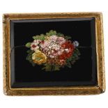 An Antique Italian micro-mosaic plaque brooch, depicting bunch of flowers, in unmarked yellow