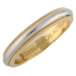 TIFFANY & CO - a platinum and 18ct gold Classic Milgrain wedding band ring, band width 3.3mm, size