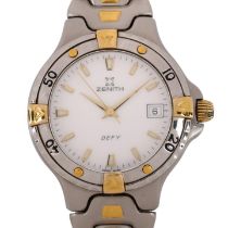 ZENITH - a bi-metal Defy quartz bracelet watch, ref. 08/59.2100.226, white dial with luminous