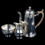 GARRARD - a heavy gauge Elizabeth II silver 3-piece coffee set, comprising hot water jug, sugar bowl