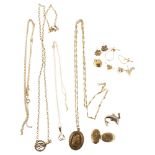Various 9ct gold jewellery, including St Christopher pendant necklace, heart charm etc, 19.3g