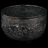 A fine quality Indian silver bowl, by Goopee, Nath, Dutt & Co of Bhowanipore, Calcutta, relief