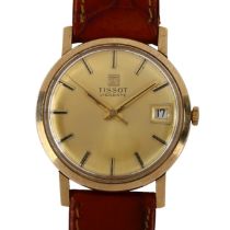 TISSOT - a 9ct gold Visodate mechanical wristwatch, champagne dial with baton hour markers, sweep