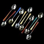 EGON LAURIDSEN - a set of 11 Danish vermeil sterling silver and harlequin enamel coffee spoons,