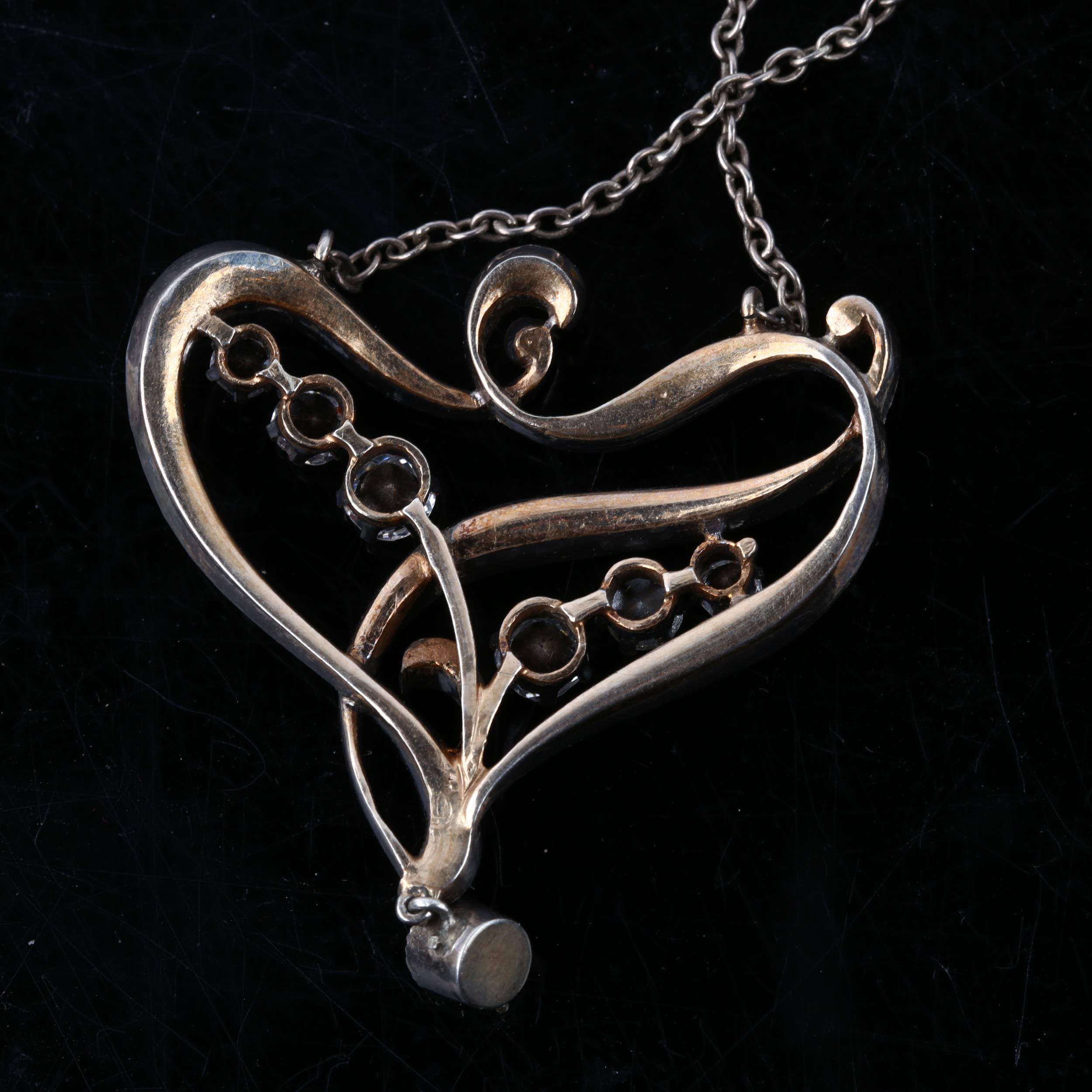 An Art Nouveau French silver and paste openwork pendant necklace, on silver chain, pendant height - Image 3 of 4