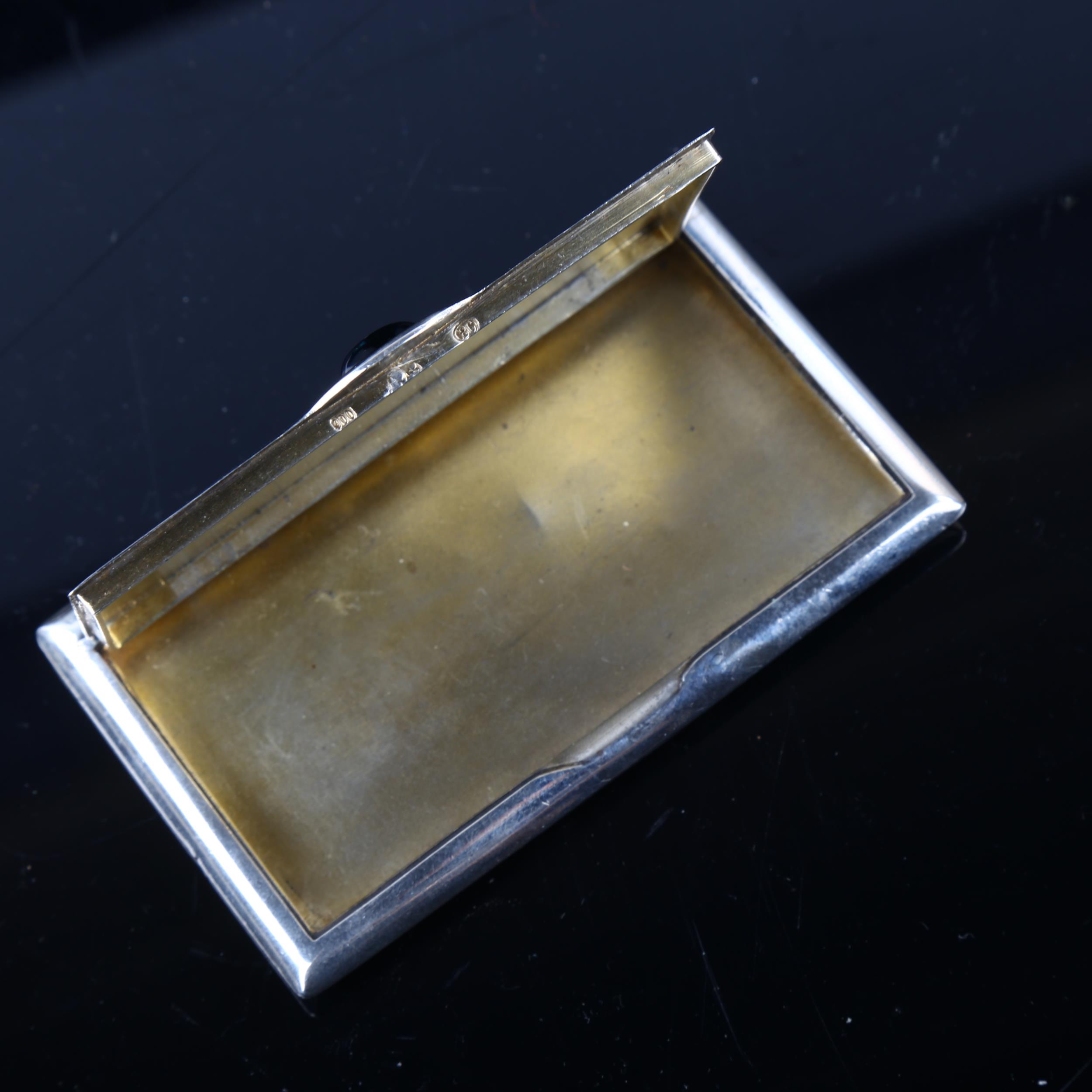 A Continental Art Deco silver card case, with cabochon sapphire thumbpiece, maker's marks BC, 9cm - Image 3 of 3