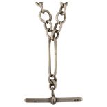 An Antique silver trombone link Albert chain necklace, with silver T-bar and dog clip, chain