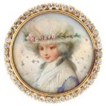 SPAULDING & CO OF CHICAGO - a 19th century American diamond miniature watercolour pendant/brooch,