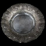 A large Continental 800 silver fruit bowl, relief embossed and pierced decoration with scalloped