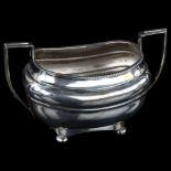 An Irish William IV silver 2-handled sugar bowl, oval bulbous form with gadrooned rim and bun