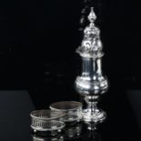 An Edwardian silver baluster sugar caster by Jay's, hallmarks Chester 1909, height 23cm, 11.5oz, and