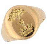 An early/mid 20th century seal signet ring, unmarked gold settings, intaglio carved with tree