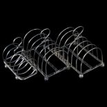 3 Edwardian silver toast racks, comprising pair hallmarked Sheffield 1906, and circular model,