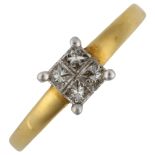 An 18ct gold diamond dress ring, prong set with Princess-cut diamonds, total diamond content