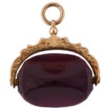 An early 20th century 9ct gold amethyst swivel fob, hallmarks Chester 1910, fob width 31mm, height