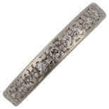 An 18ct white gold diamond half eternity ring, platinum-topped with round-cut diamonds, total