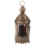A large 19th century Dutch silver candle lantern, with relief embossed figural and foliate