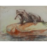 Arthur Spencer Roberts (1920 - 1997), coloured pastels, Canadian otter 1957, signed, 40cm x 52cm,