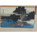 Utagawa Hiroshige, rare woodblock print, pilgrims at the Fudo Shrine, Meguro 1833, image 23cm x