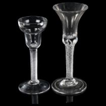 2 Antique cordial glasses with opaque multi air twist stems, height 16.5cm and 14cm (2) No chips