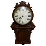 A 19th century mahogany 8-day drop-dial wall clock, the 10" painted metal dial signed Bell &
