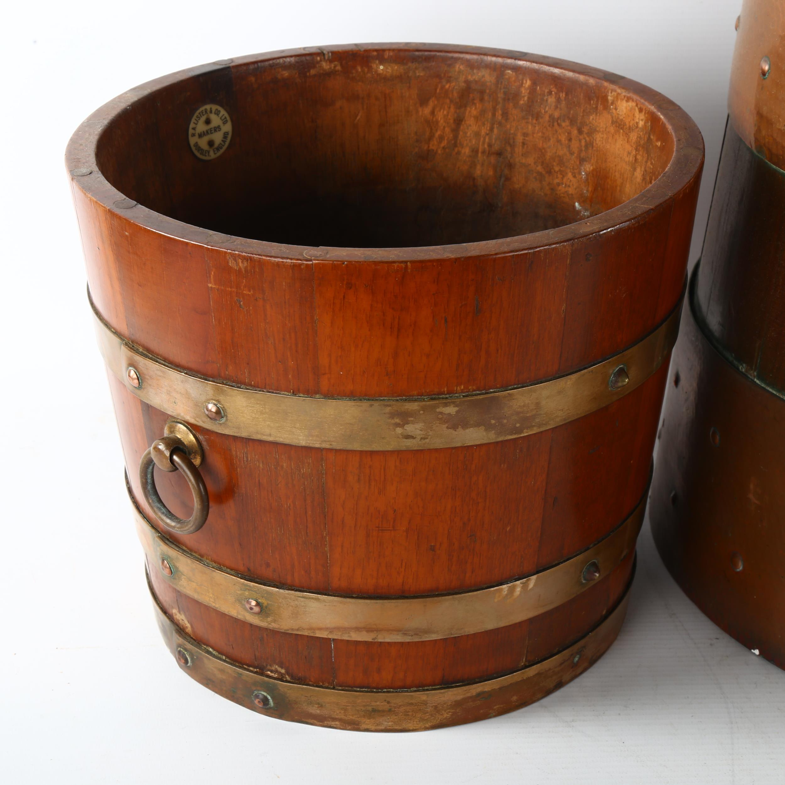 A Lister coopered bucket with makers label and another planished copper bound stick stand, tallest - Image 2 of 3