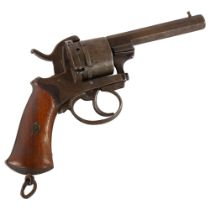 A 19th century French pinfire revolver, barrel length 10cm (missing ejector rod)