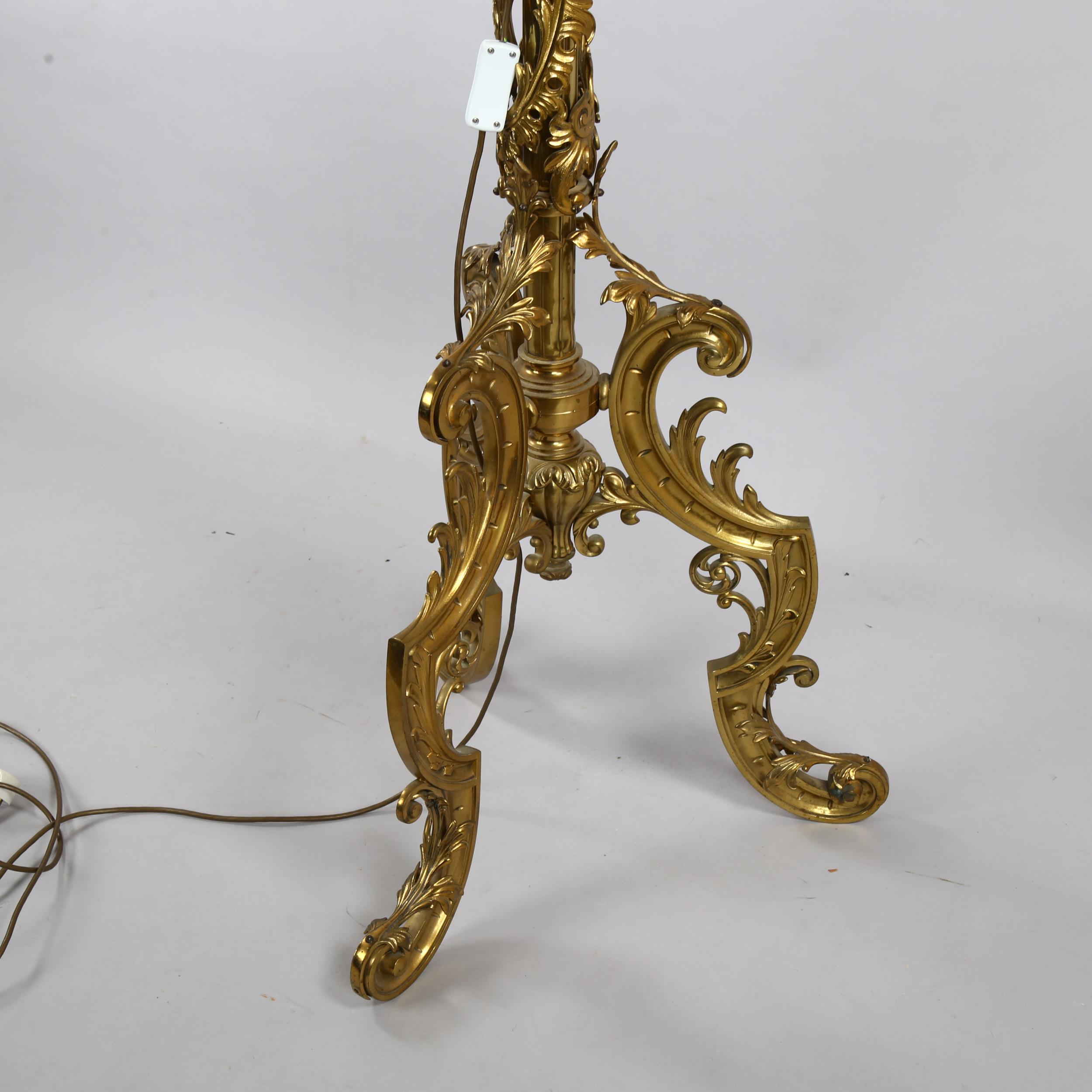 A Victorian cast gilt-brass telescopic standard lamp - Image 2 of 3