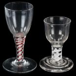 An Antique cordial glass with opaque milk twist stem on heavy base, height 9.5cm, and a 19th century
