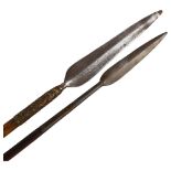 Two African spears one with tool end, longest 190cm