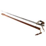An 1890 pattern British infantry sword in leather and steel scabbard, length 102cm Blade markings