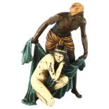 A cold painted bronze erotic nude figure with Nubian guard in the manner of Bergmann, height 14cm