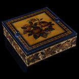 A 19th century square Tunbridge Ware micro-mosaic box with floral inlaid lid, 17cm x 17cm, height