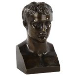 A 19th century Grand Tour patinated bronze bust of a Roman Emperor, unsigned, height 12cm Good