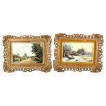 A pair of Limoges porcelain plaques, with hand painted rural landscape scenes by Leighton Maybury,