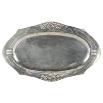 An Art Nouveau electroplate meat platter, probably WMF, with relief moulded decoration, length