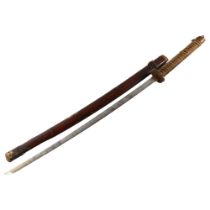 A World War II period Japanese officers sword, with leather covered scabbard, length 106cm Overall