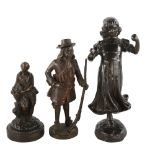 3 small patinated bronze figures, largest height 17cm, all unsigned