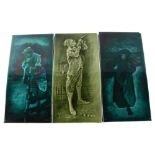 A set of 3 Sherwin & Cotton dark green glaze ceramic tiles, 30cm x 15cm (3) Small chips at the top