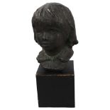 A 1950s' bronzed plaster bust of a young girl, on wooden plinth, overall height 43cm Bust in good