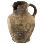 A Rheinland high fired ceramic jug, circa 14th century, height 23cm Section of rim missing, no