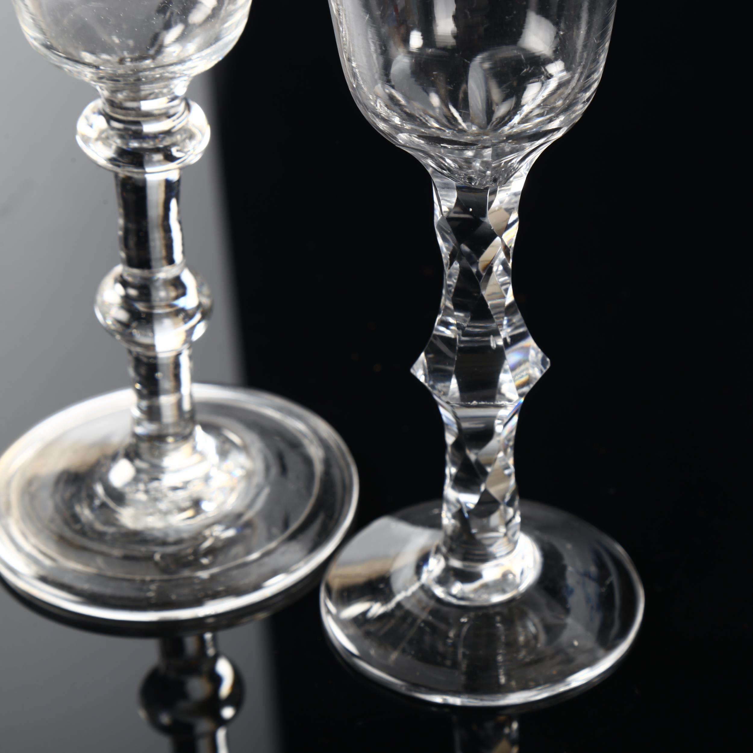 An Antique cordial glass with multi-facet stem, height 14cm, and a cordial glass with globular - Image 2 of 3