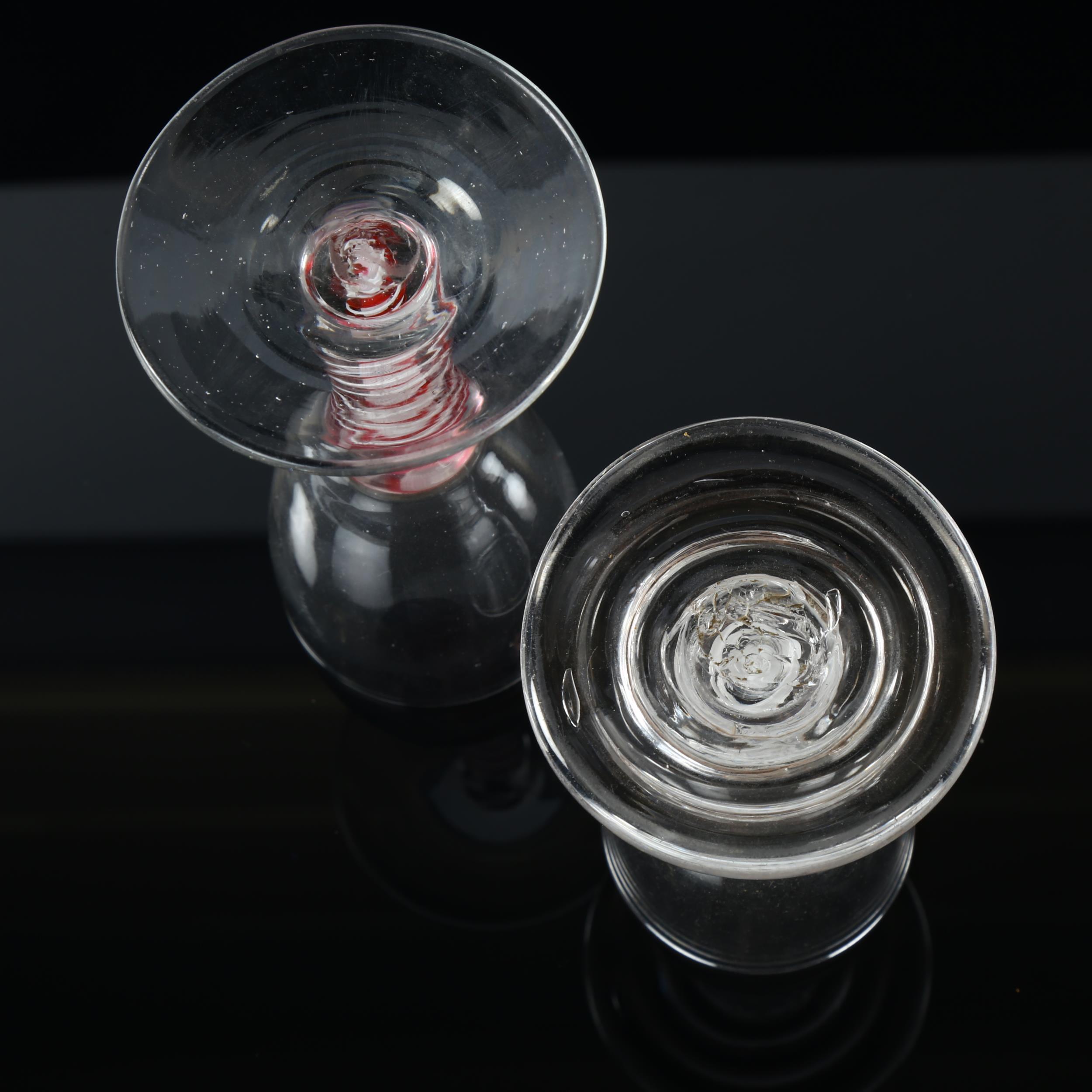 An Antique cordial glass with opaque milk twist stem on heavy base, height 9.5cm, and a 19th century - Image 3 of 3