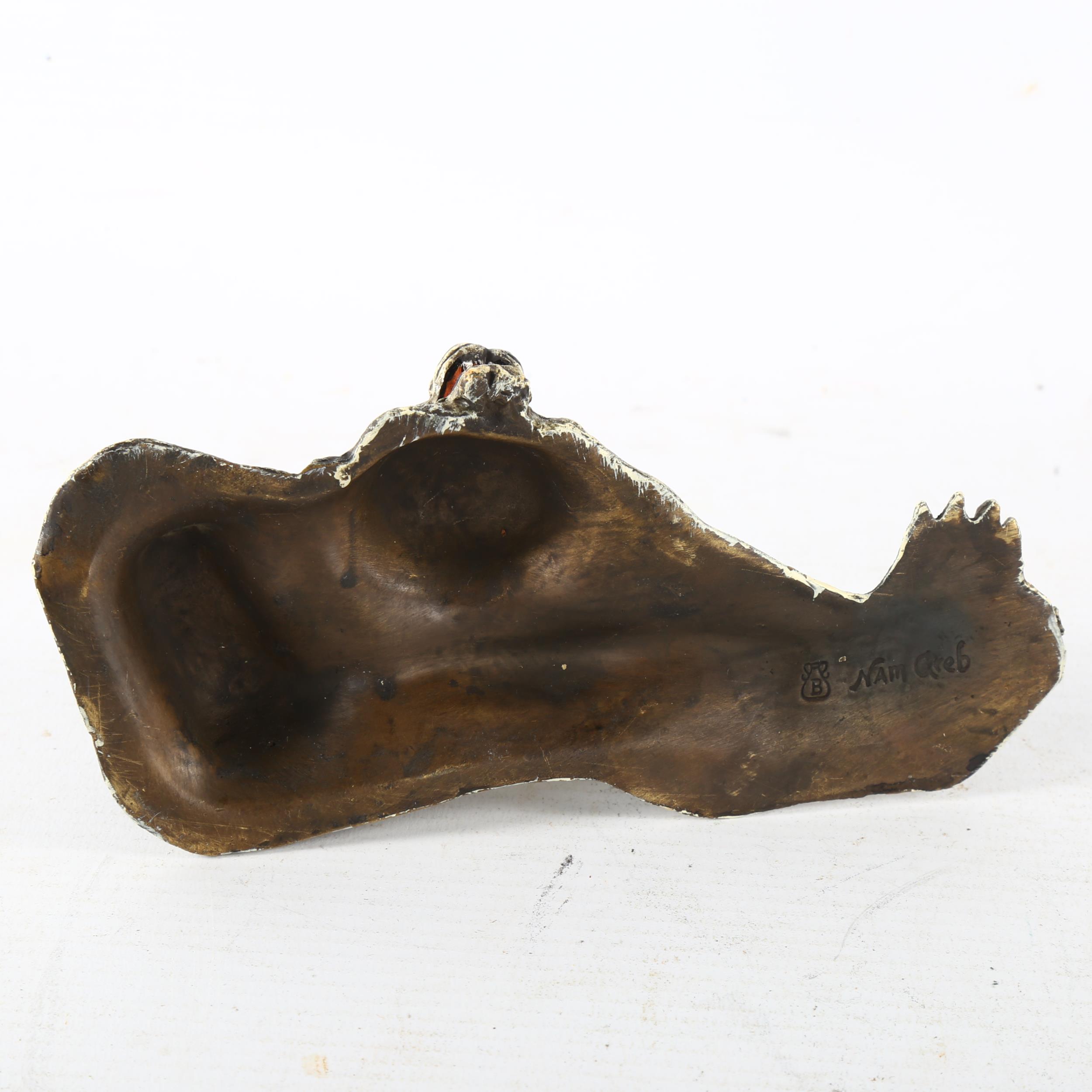 A cold painted bronze reclining erotic figure on a tiger skin rug, in the manner of Bergmann, length - Image 3 of 3