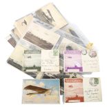 A collection of early 20th century postcards, transport related, early flight, shipping, rail etc